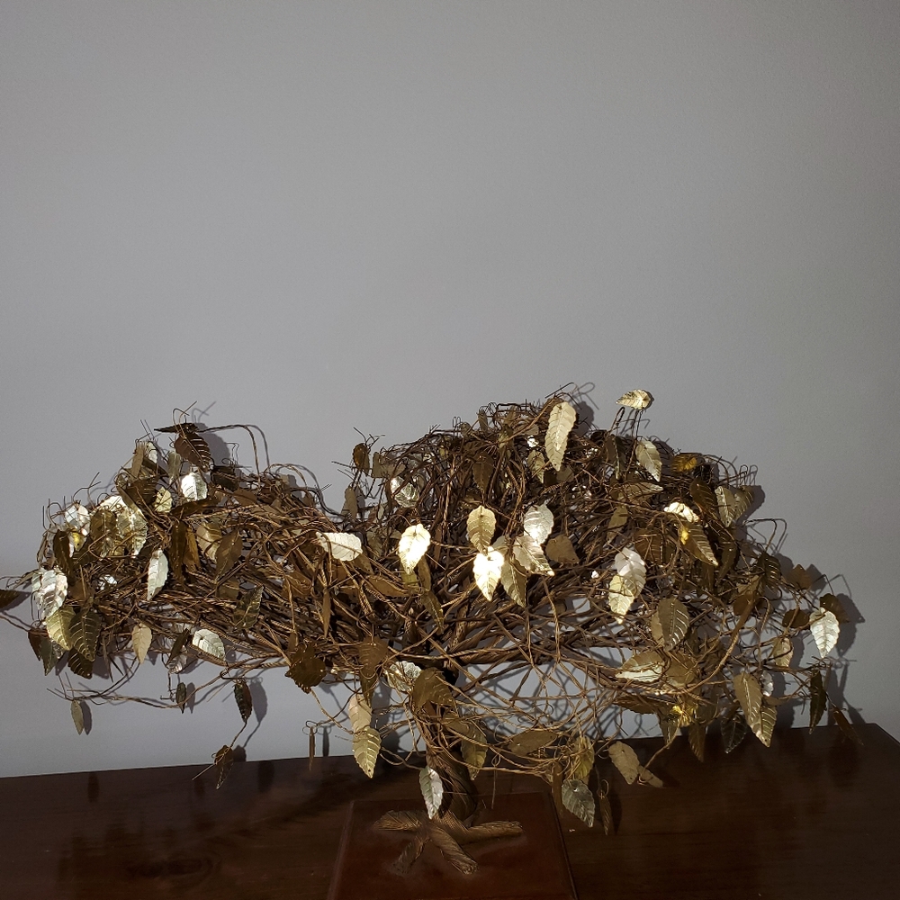 1960's Original J.E. Tramel Dream Tree metal wire sculpture, wooden base, gold🍃